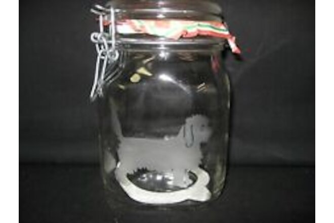 NEW ETCHED PETIT BASSET GRIFFON VENDEEN GLASS MASON COOKIE STORAGE JAR CANISTER