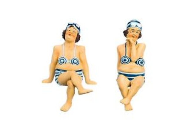Funny Old Ladies in Bikinis Shelf Sitters Beach Coastal Decor Statue Decorati...