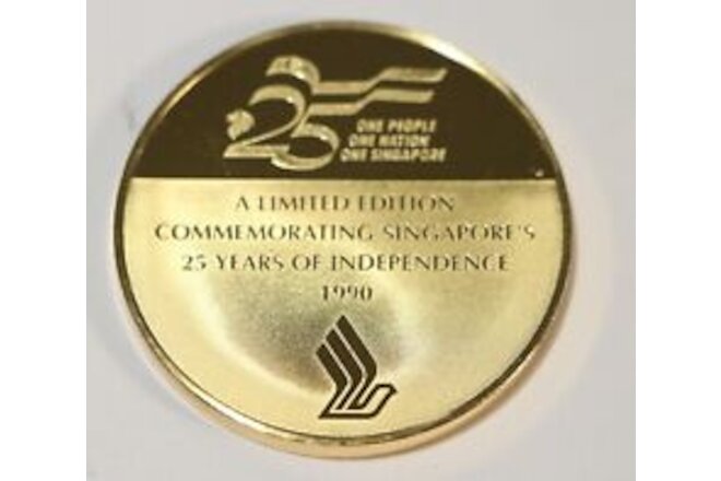 Singapore Airlines SIA-1990 Limited Edition Gold Coin - 25 years Of Independence