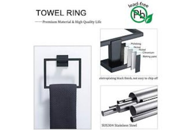 TNOMS 5 Pieces Bathroom Hardware Accessories Set Black Towel Bar Set Wall Mou...
