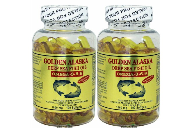 2 x Gold Vitamin Golden Alaska Deep Sea Fish Oil Omega 3 6 9 1000 mg 100 SG