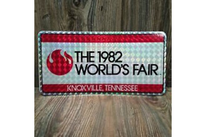 VTG 1982 WORLD'S FAIR License Plate Tag Knoxville Tennessee Sunsphere Red