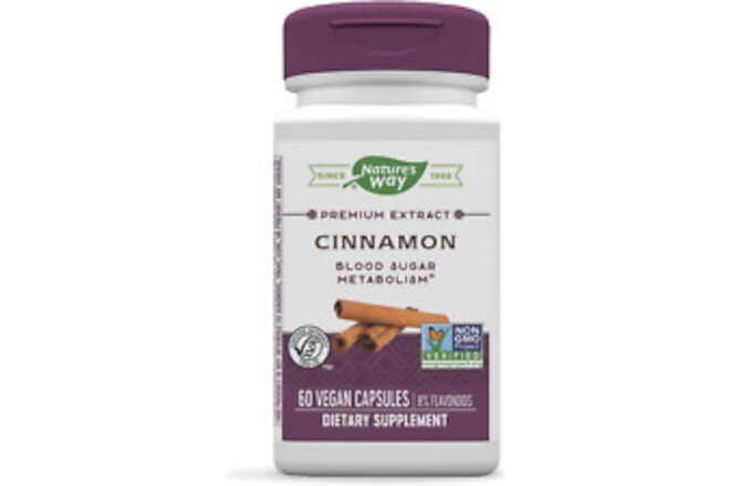 Natures Way Premium Extract Cinnamon Standardized to 8% Flavonoids 60 Vcaps