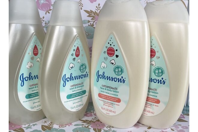 Lot of 4~Johnson's Cottontouch Wash & Shampoo & Body Loction~13.6 fl oz