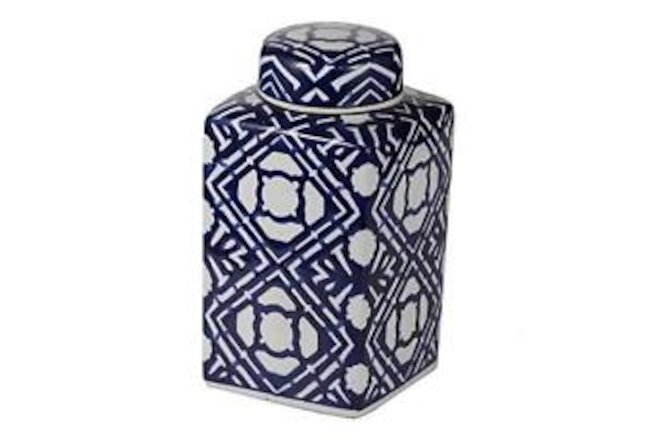 A&B Home Square Ginger Jar with Lid - Geometric Abstract 5.3" x 5.3" x 10" Blue