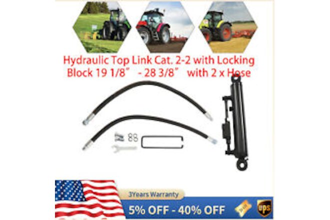 Hydraulic Top Link Cat. 2-2 with Locking Block 19 1/8” - 28 3/8” with 2 x Hose