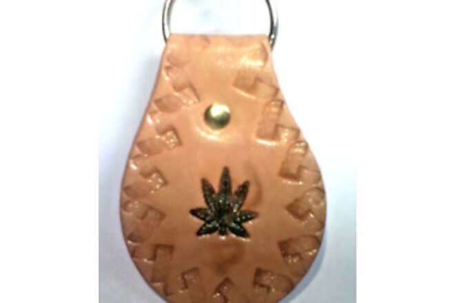 Leather key Fob -1 Canna Leaf +  Abstract border made by a Vet