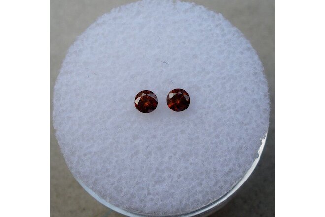 Cognac red natural diamond loose faceted round pair 3mm each