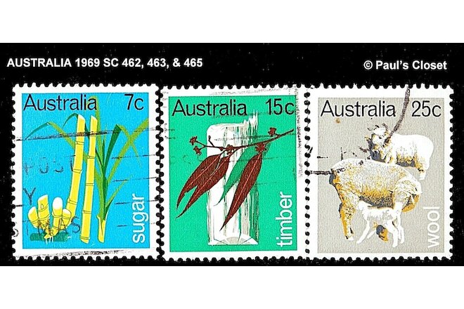 AUSTRALIA 1969 SC 462 7¢, 463 15¢, & 465 25¢ PRIMARY INDUSTRIES UNG  F/VF