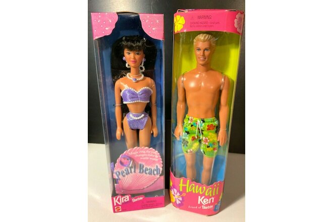 Vintage Lot of 2 Mattel Barbie 1997 Kira Pearl Beach & 1999 Hawaii Ken NIB