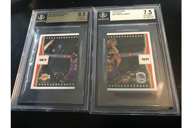 LOT OF 2 - 2019/20 Panini Stickers Lebron James Left #18 & Right #19 BGS 9.5 7.5
