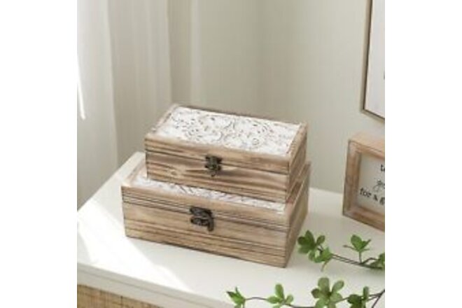 Decorative Wooden Box with Hinged Lid - Timeless Carved Floral Storage for Ru...