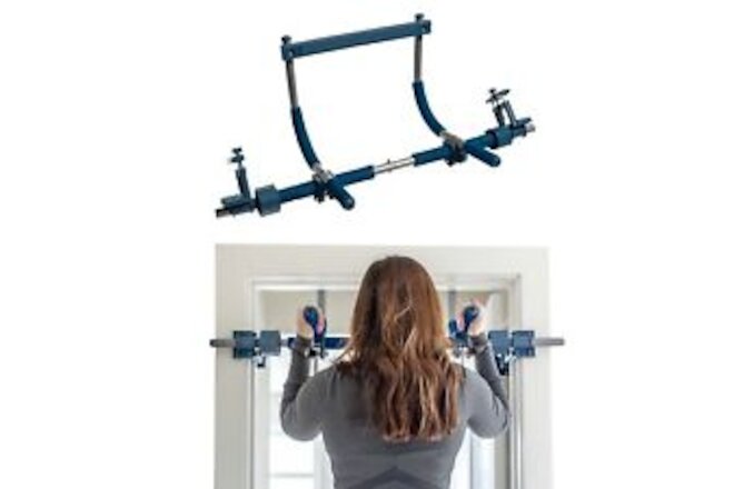 Gym1 Deluxe Doorway Gym Pull-Up Bar | Safely Supports Up To 300 blue,silver