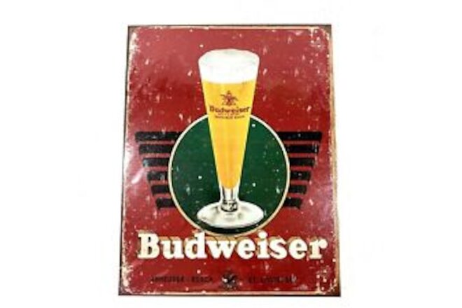 BUDWEISER Tin Sign Bud Beer Logo Retro Metal Poster New 13” X 16” Man Cave