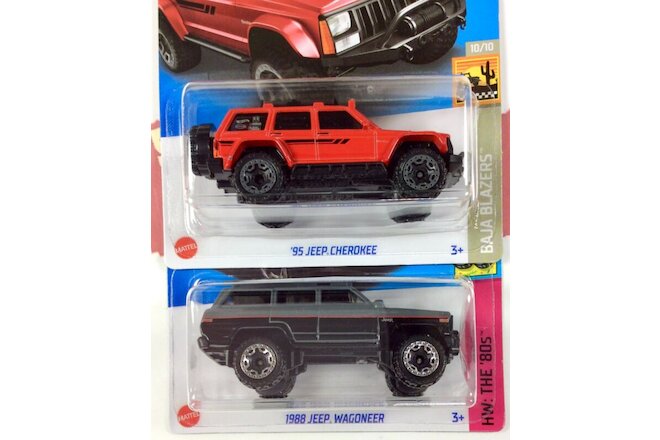 2023 Hot Wheels Lot Of 2 1988 Jeep Wagoner Gray, 1985 Jeep Cherokee Red