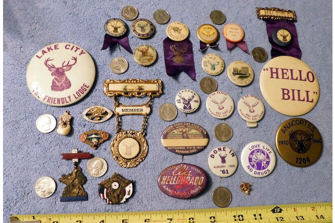 Vintage BPOE ELKS Lodge Pin Ribbon Button Lot 1901 & Up 25 Pin Back Lot