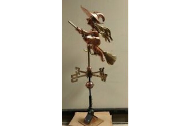 WITCH weathervane 3D,BRASS/COPPER +roof mount for shed/small building 19''x21''