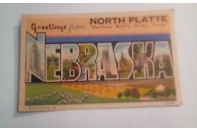 CM-459 NE North Platte Greetings from Large Letter Linen Postcard Nebraska Teich