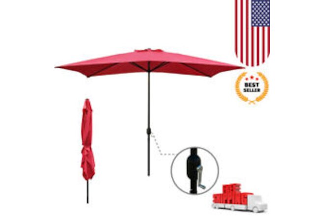 10x6.5ft Rectangle Patio Umbrella with Crank Patio Deck Pool Table Market Red