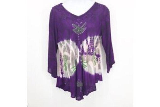 Greater Good Hand Painted Purple Emebellished Tunic L/ XL New