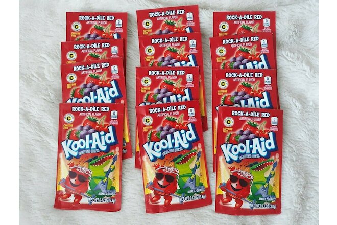 Lot Of 12 Rock-a-dile Red Kool-Aid Drink Mix Packets  Discontinued Collector