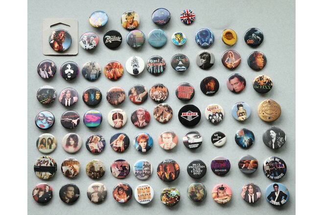 Huge Lot of 73 Original Vintage 80s Buttons Pins Badges Rock Pop Various Artists