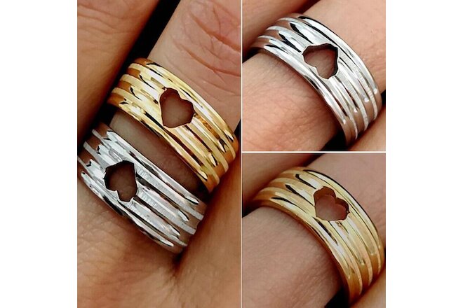 24pcs Gold Silver 8mm Hollow Heart Lovers Couple Stainless Steel Wedding Ring