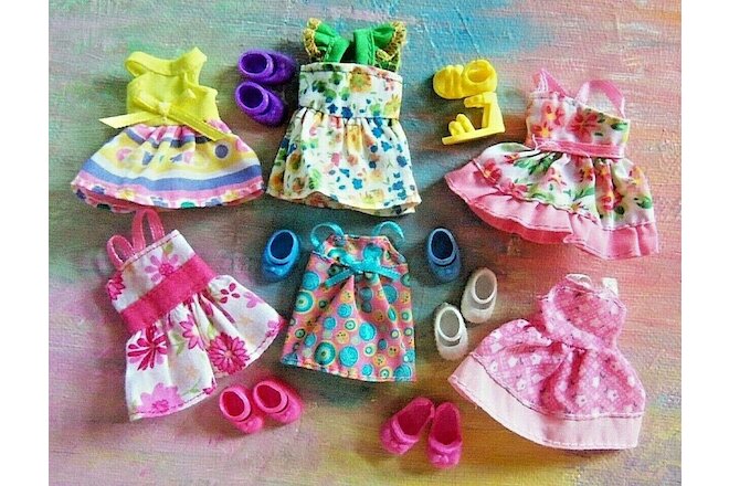 Kelly Small Doll Clothes *Lot of 6 Kelly Kiddle Toddler Sun Dresses & Shoes*