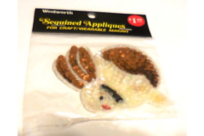 1 Sequined Appliques Craft Wearable Woolworth  Patch Rabbit  package VTG