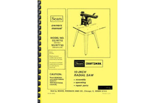 Sears Craftsman 113.19770 and 113.197750 10-inch Radial Saw Owner's Manual