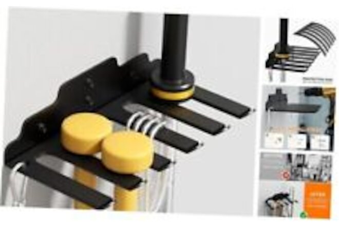 Gym Storage Rack with Protective Pad Designed,Resistance Bands Black 6 Hooks