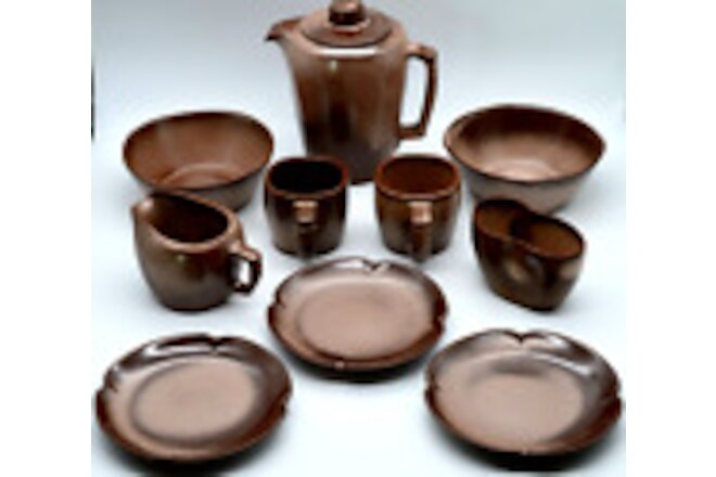 MCM FRANKOMA Plainsman Brown Satin-Excellent-LOT/ 10 PCS-Coffee Serveware+Bowls
