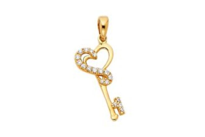 14K Yellow Gold Cubic Zirconia Key with Heart Pendant