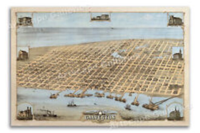 Galveston Texas 1871 Historic Panoramic Town Map - 16x24