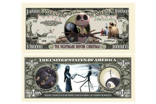 Pack of 25 - Nightmare Before Christmas Jack Skellington Collectible Dollar Bill