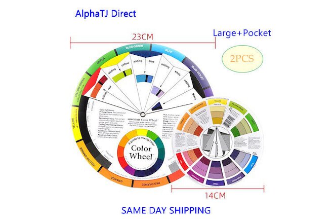 2) Large + Pocket Color Wheel Chart Painting Mixing Guide 2 SIDES  w/ Gray Scale