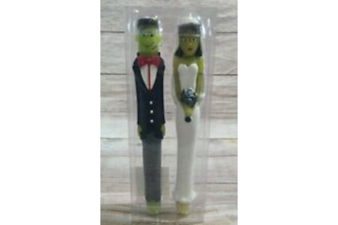 Frankenstein Bride Couple Wedding Halloween Candles Green Monsters Tall 10"