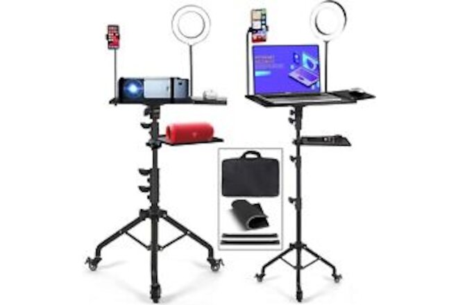 Asltoy Projector Tripod Stand with Wheels Adjustable Height Laptop Tripod Stand