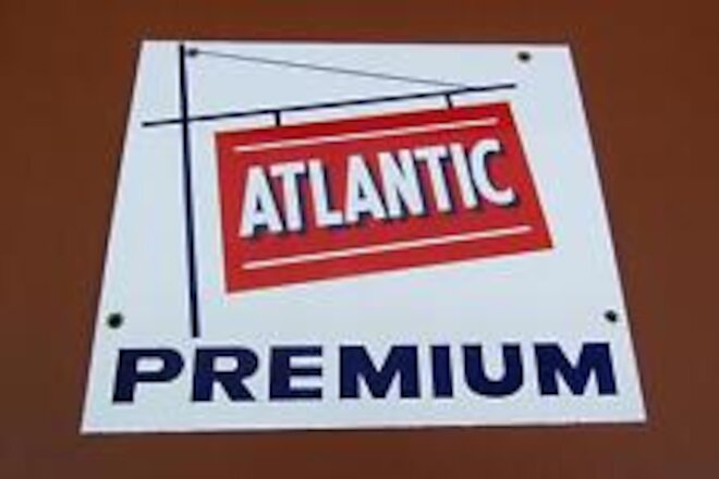 1940-50's NOS Orig Atlantic Premium Gasoline Porcelain Gas Pump Advertising Sign