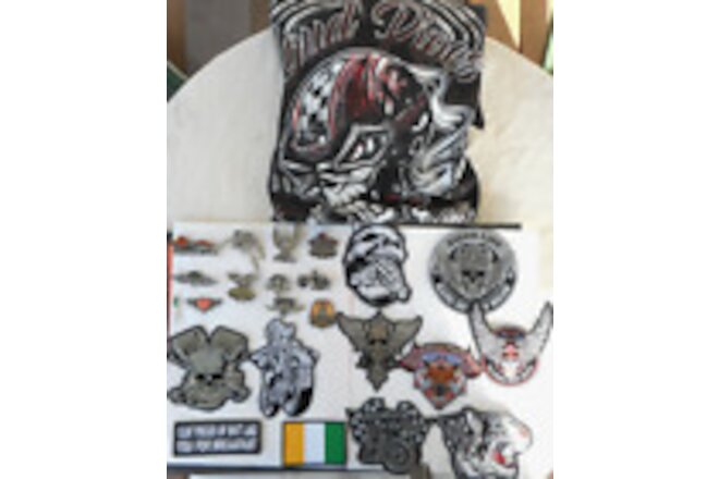 Lot Of  24 Pieces  Biker Pins, Patches, & Short Slv. Tee XLG  Lot # 307
