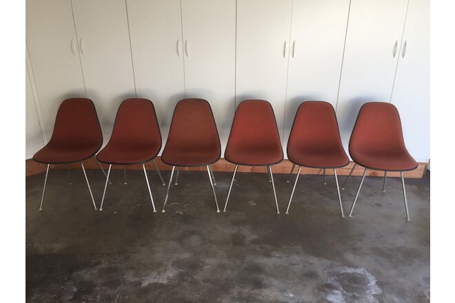HERMAN MILLER Eames Vintage 1975 Orange Fiberglass Side Shell Chairs (SET of 6)