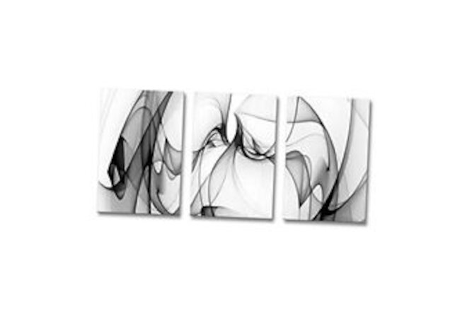 Black and White Line Print Art Abstract Canvas 48"W x 24"H (16"x24" x3pcs)
