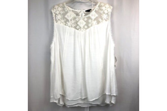 New Directions Curvy Size 3X White Lace Neck Flowy Tunic Tank Top NWT