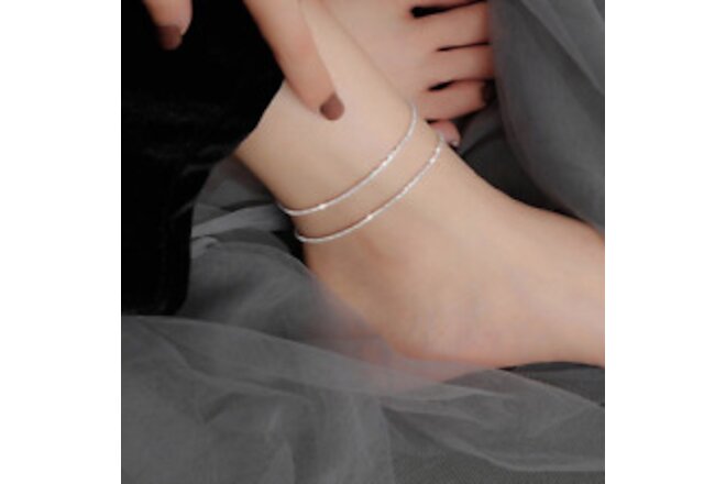 925 Silver Gypsophila Flash Chain Anklet Bracelet Women Barefoot Summer Jewelry
