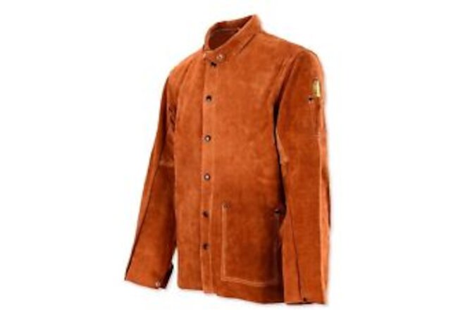 QeeLink Leather Welding Work Jacket Flame-Resistant Heavy Duty Split Cowhide ...