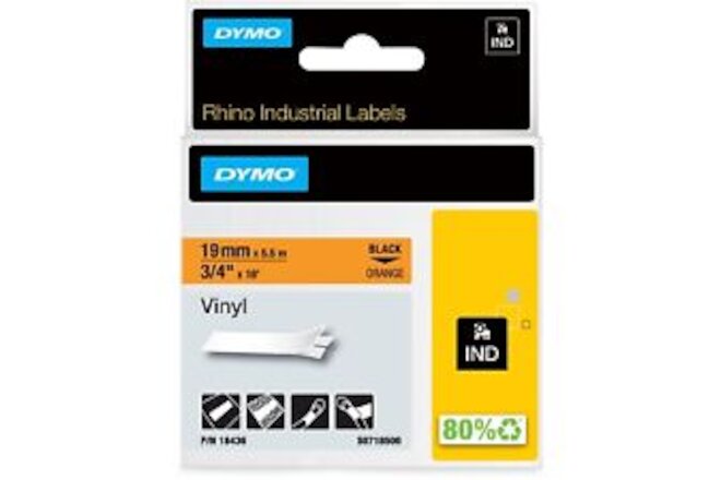 Dymo Vinyl Labels 3/4"x18ft Black/Orange 18436