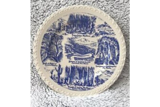 Vernon Kilns Carlsbad Caverns New Mexico Blue Transfer Ware Souvenir Plate 10.5"