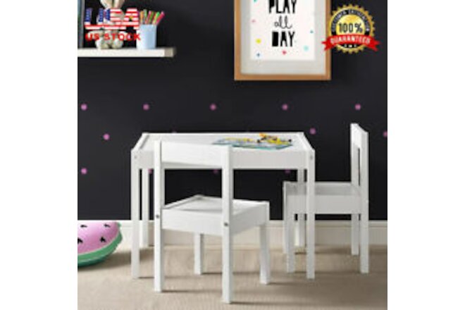 Kids' Table Chair Sets 3-Piece Bedroom Living Room Children Sturdy Wood Safety