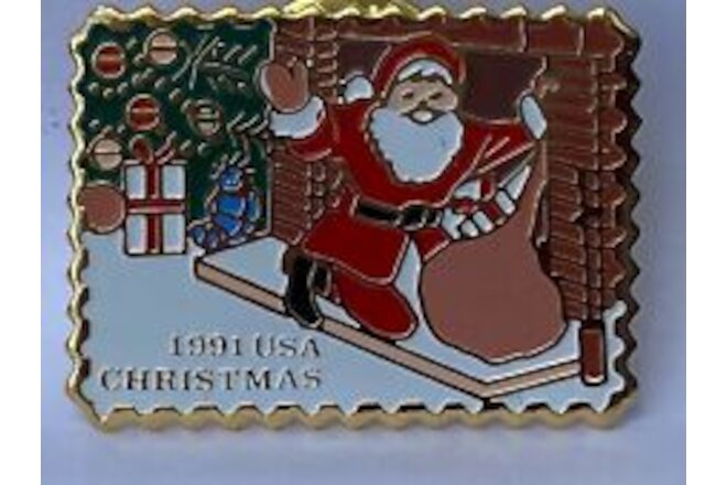 Santa and Fireplace #2584 1991 29¢ Stamp Pinback pin NEW