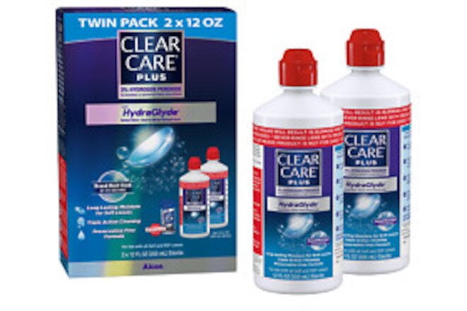 Clear Care Plus Contact Lens Cleaning Liquid Solution with HydraGlyde Twin Pack